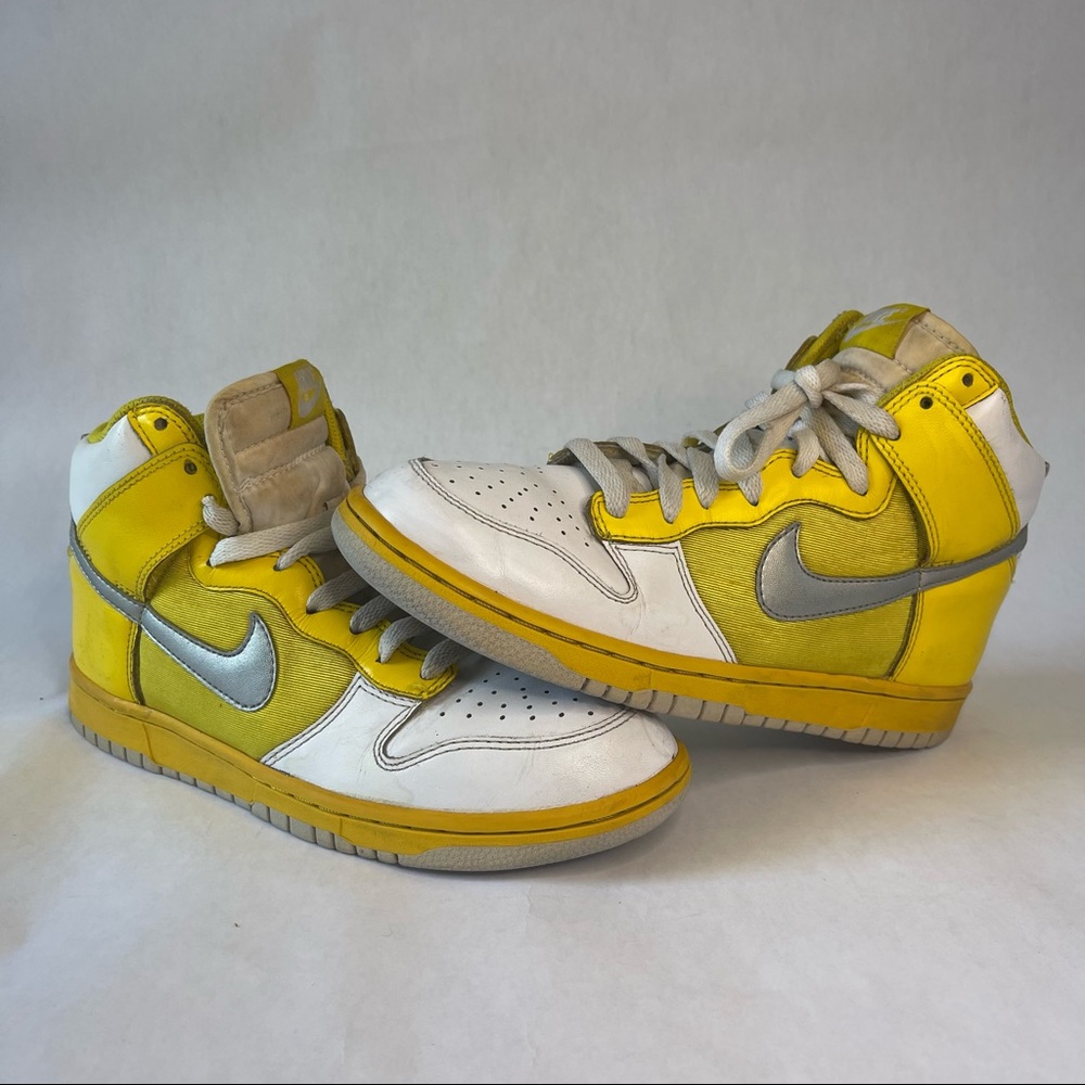 Nike Womens Dunk High Yellow White Silver 318676-101 Size 9